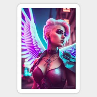 Angel Cyperpunk Beauty with Futuristic Cityscape - Ultra Realistic Sticker